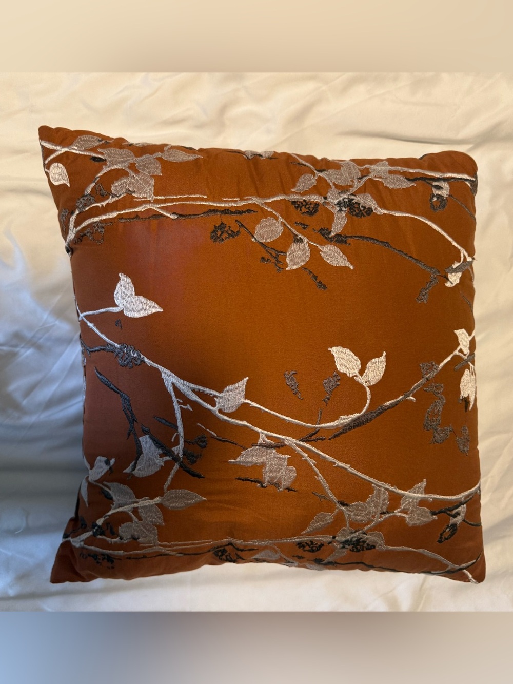 Anthology Burnt Orange Rust Silk Embroidered Botanical Floral Throw Pillow Co